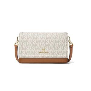 MICHAEL KORS Jet Set logo coated canvas phone crossbody bag wallet Vanilla/Acorn